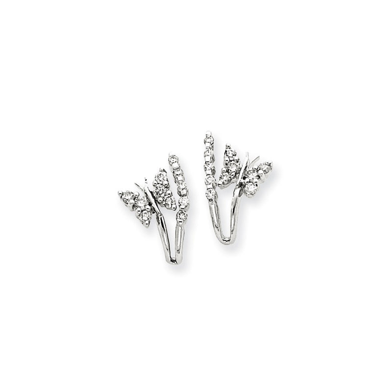 14k White Gold Real Diamond Butterfly Earrings