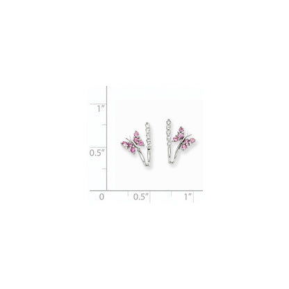 14k White Gold Real Diamond & Pink Sapphire Butterfly Earrings