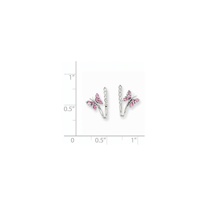 14k White Gold Real Diamond & Pink Sapphire Butterfly Earrings