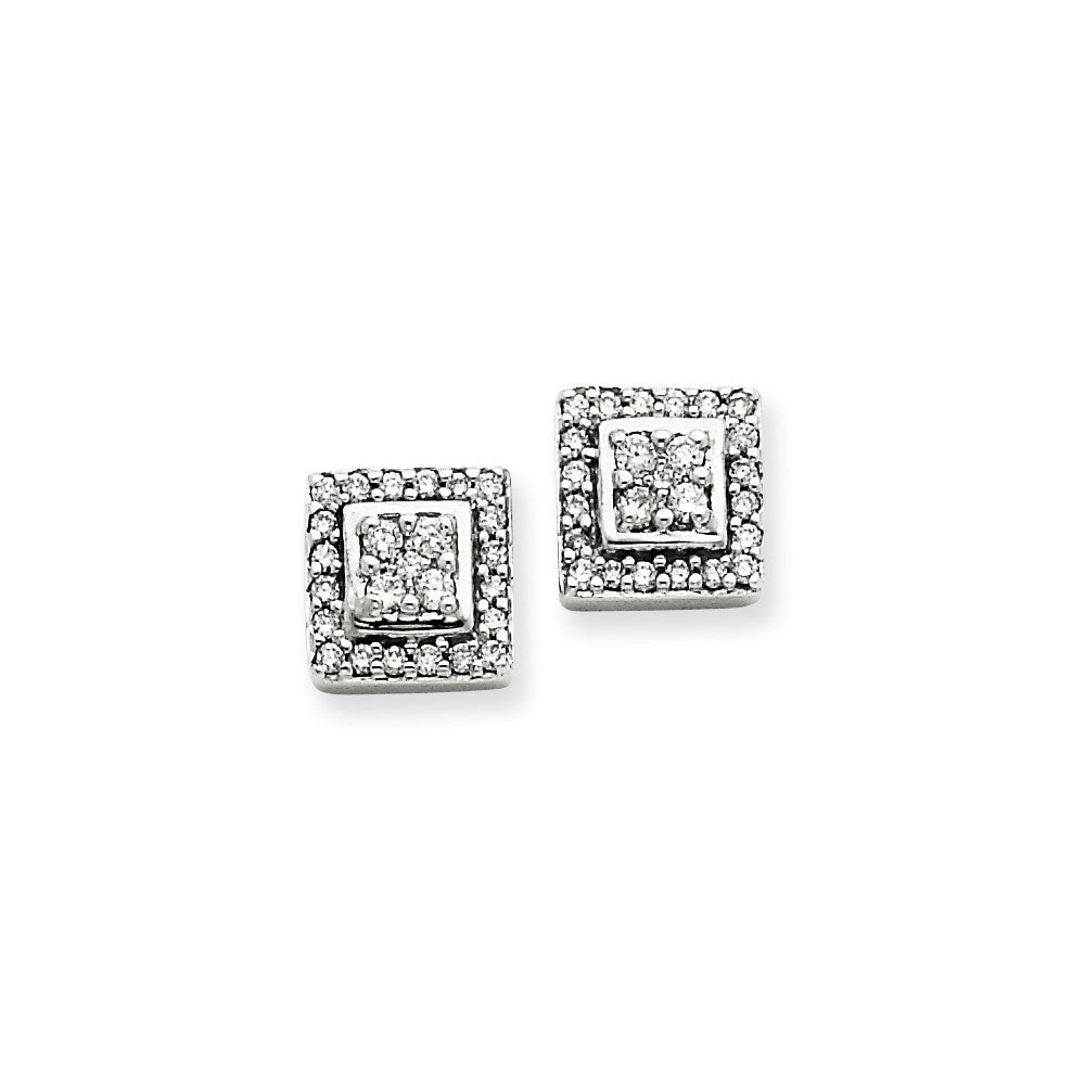 14k White Gold Real Diamond Post Earrings