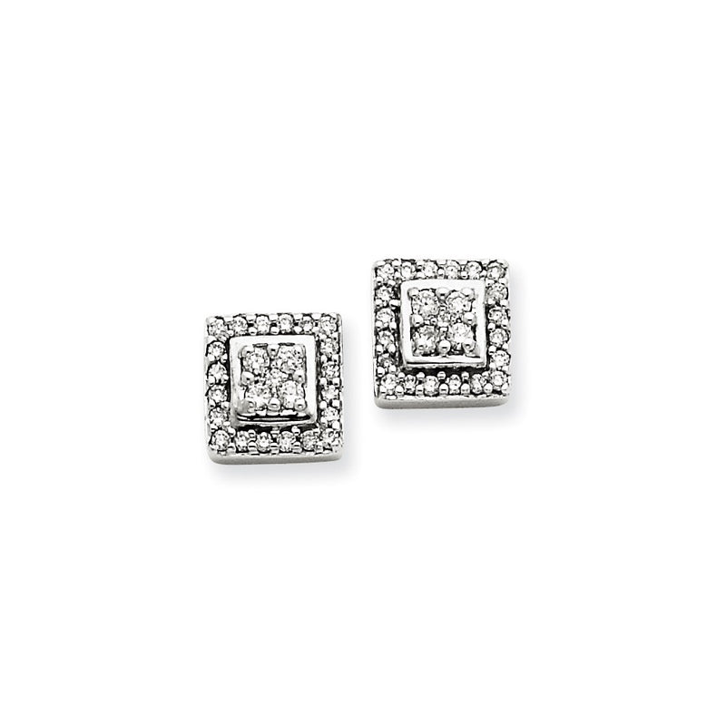 14k White Gold Real Diamond Post Earrings