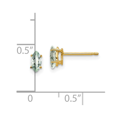 14k Yellow Gold 6x3 Marquise Checker-Cut Green Quartz Earring