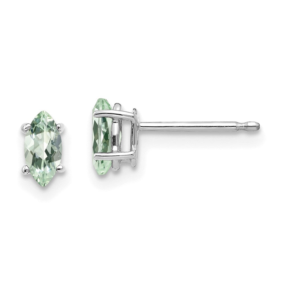 14k White Gold 6x3mm Marquise Green Quartz Earring