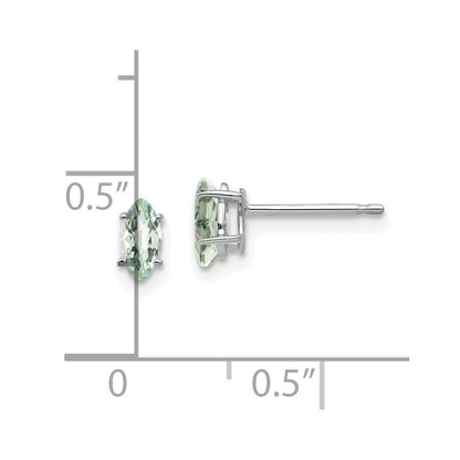 14k White Gold 6x3mm Marquise Checker-Cut Green Quartz Earring