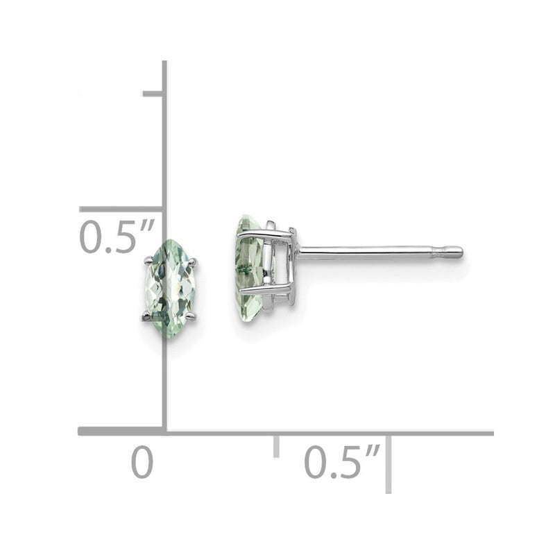 14k White Gold 6x3mm Marquise Checker-Cut Green Quartz Earring