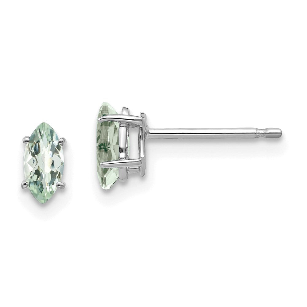 14k White Gold 6x3mm Marquise Checker-Cut Green Quartz Earring