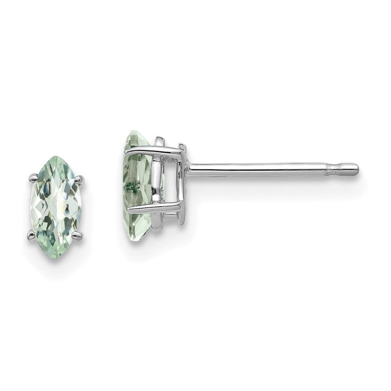 14k White Gold 6x3mm Marquise Checker-Cut Green Quartz Earring