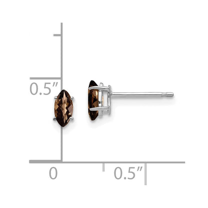 14k White Gold 6x3mm Marquise Checker-Cut Smok Yellow Gold Quartz Earring