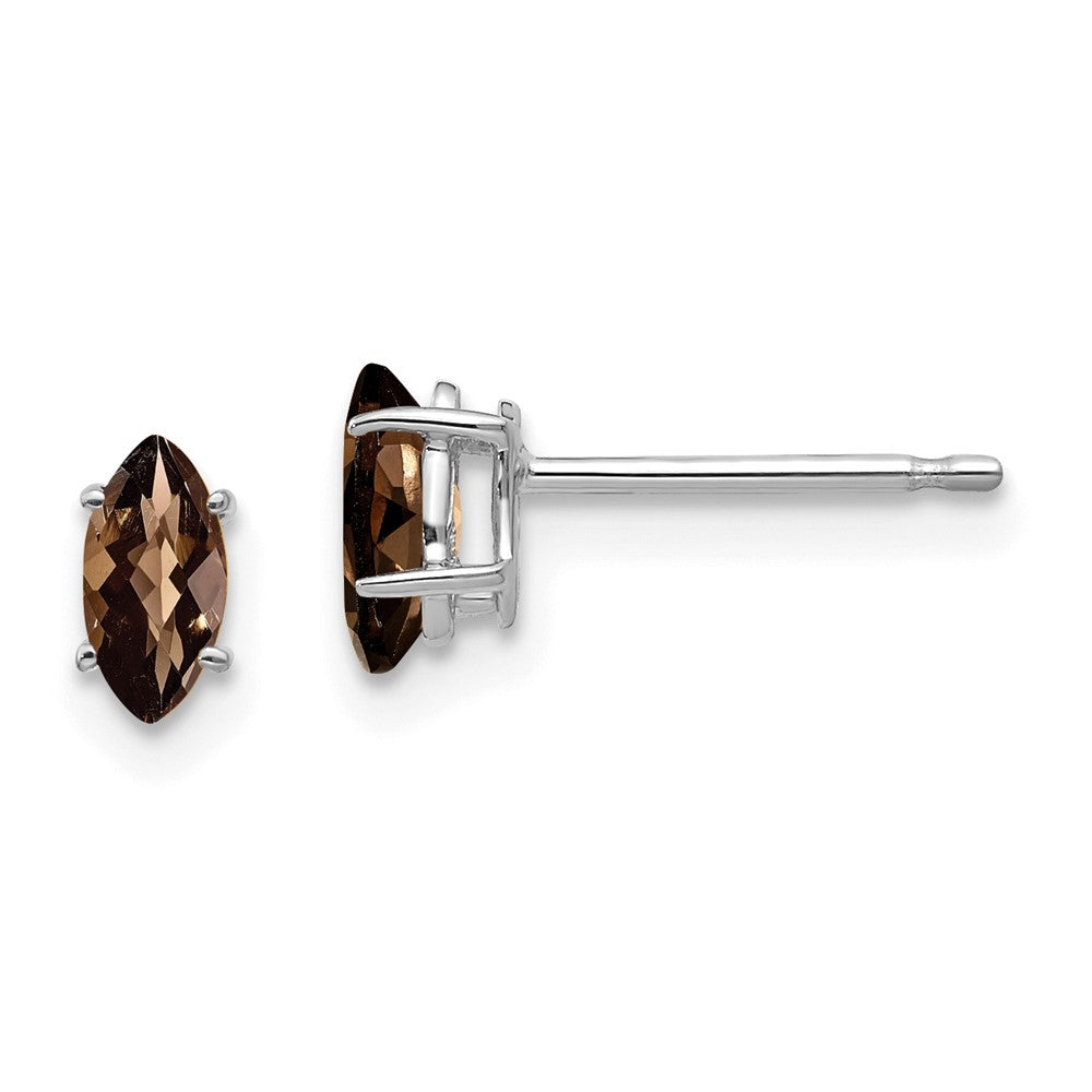 14k White Gold 6x3mm Marquise Checker-Cut Smok Yellow Gold Quartz Earring
