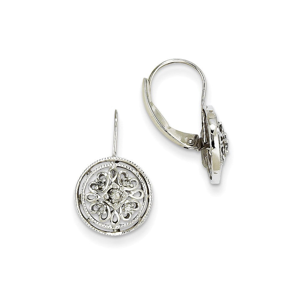 14k White Gold Real Diamond Leverback Earrings