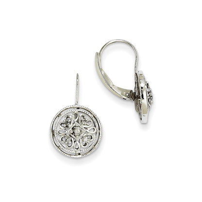 14k White Gold Real Diamond Leverback Earrings