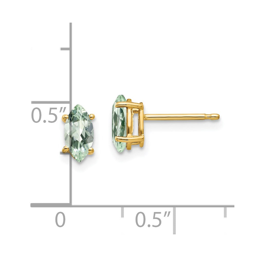 14k Yellow Gold 7x3.5 Marquise Green Quartz Earring