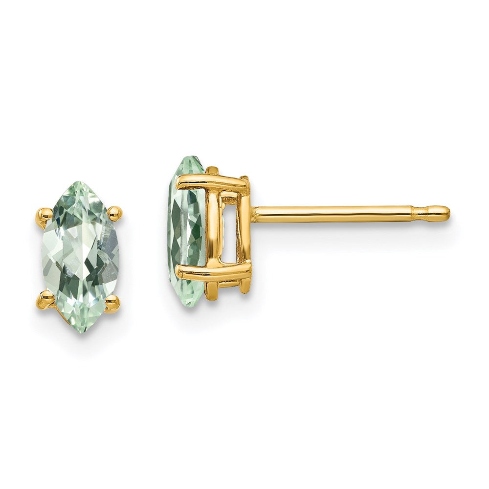 14k Yellow Gold 7x3.5 Marquise Green Quartz Earring