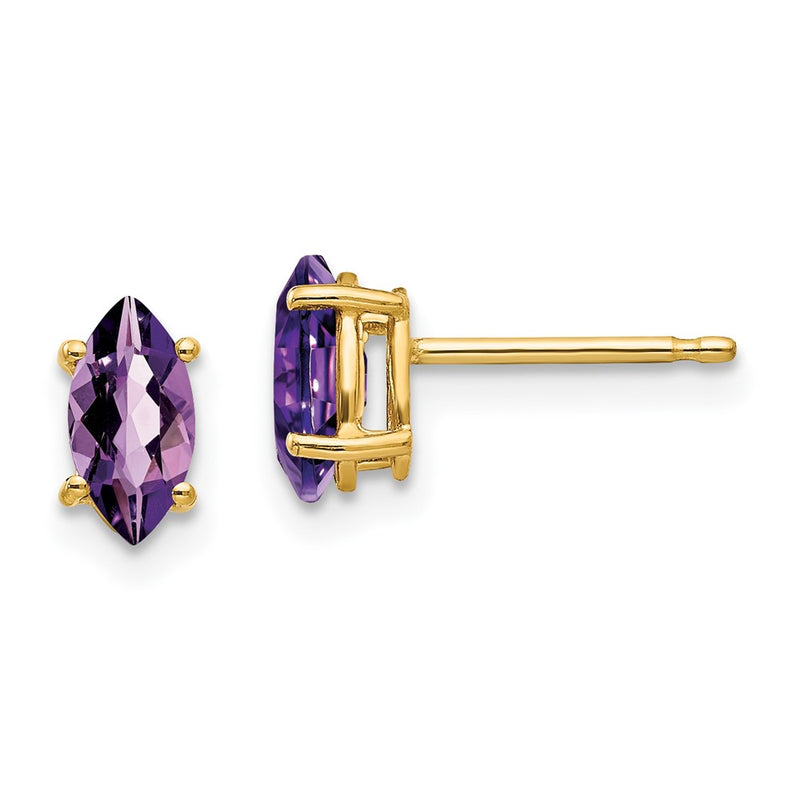 14k Yellow Gold 7x3.5mm Marquise Amethyst Earrings