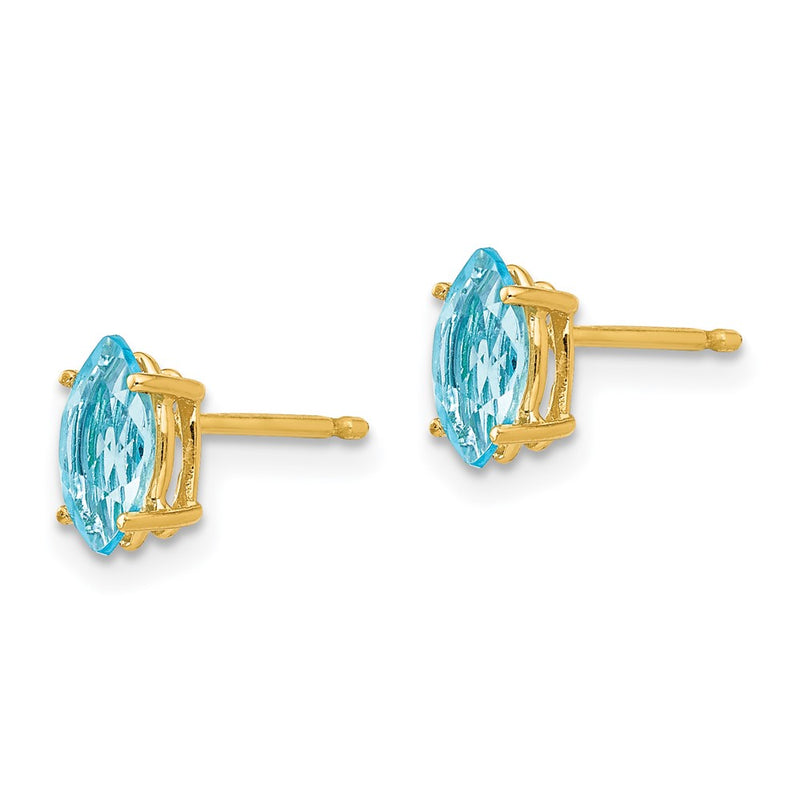 14k Yellow Gold 7x3.5mm Marquise Blue Topaz Earrings