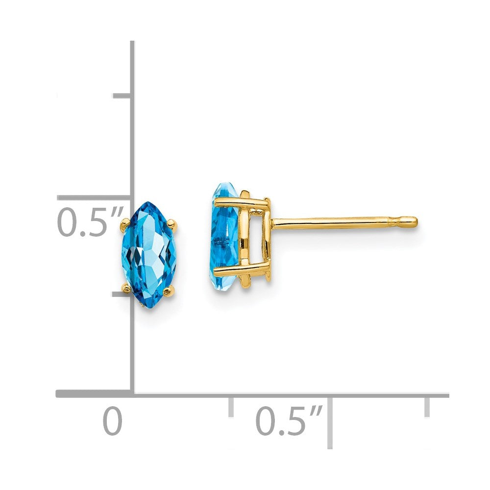 14k Yellow Gold 7x3.5mm Marquise Blue Topaz Earrings