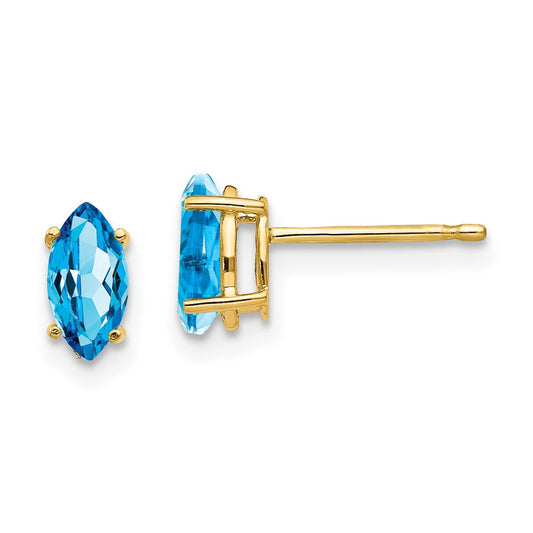 14k Yellow Gold 7x3.5mm Marquise Blue Topaz Earrings