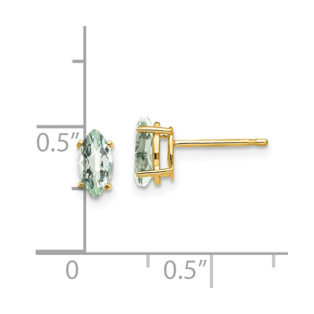 14k Yellow Gold 7x3.5 Marquise Checker-Cut Green Quartz Earring