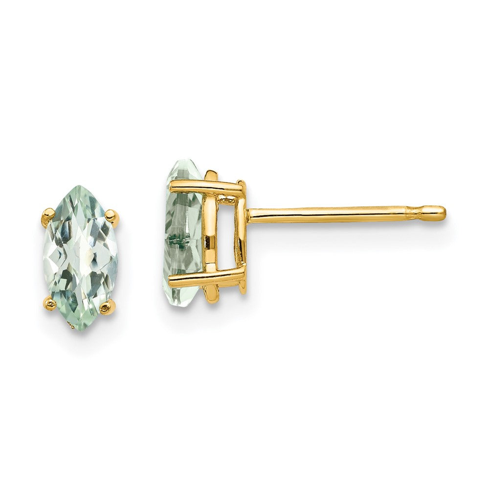 14k Yellow Gold 7x3.5 Marquise Checker-Cut Green Quartz Earring
