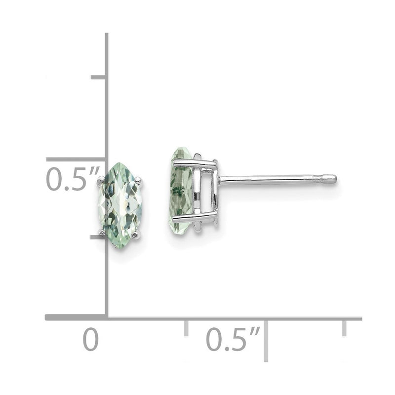14k White Gold 7x3.5mm Marquise Checker-Cut Green Quartz Earring