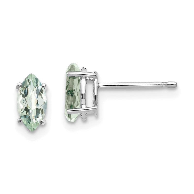 14k White Gold 7x3.5mm Marquise Checker-Cut Green Quartz Earring