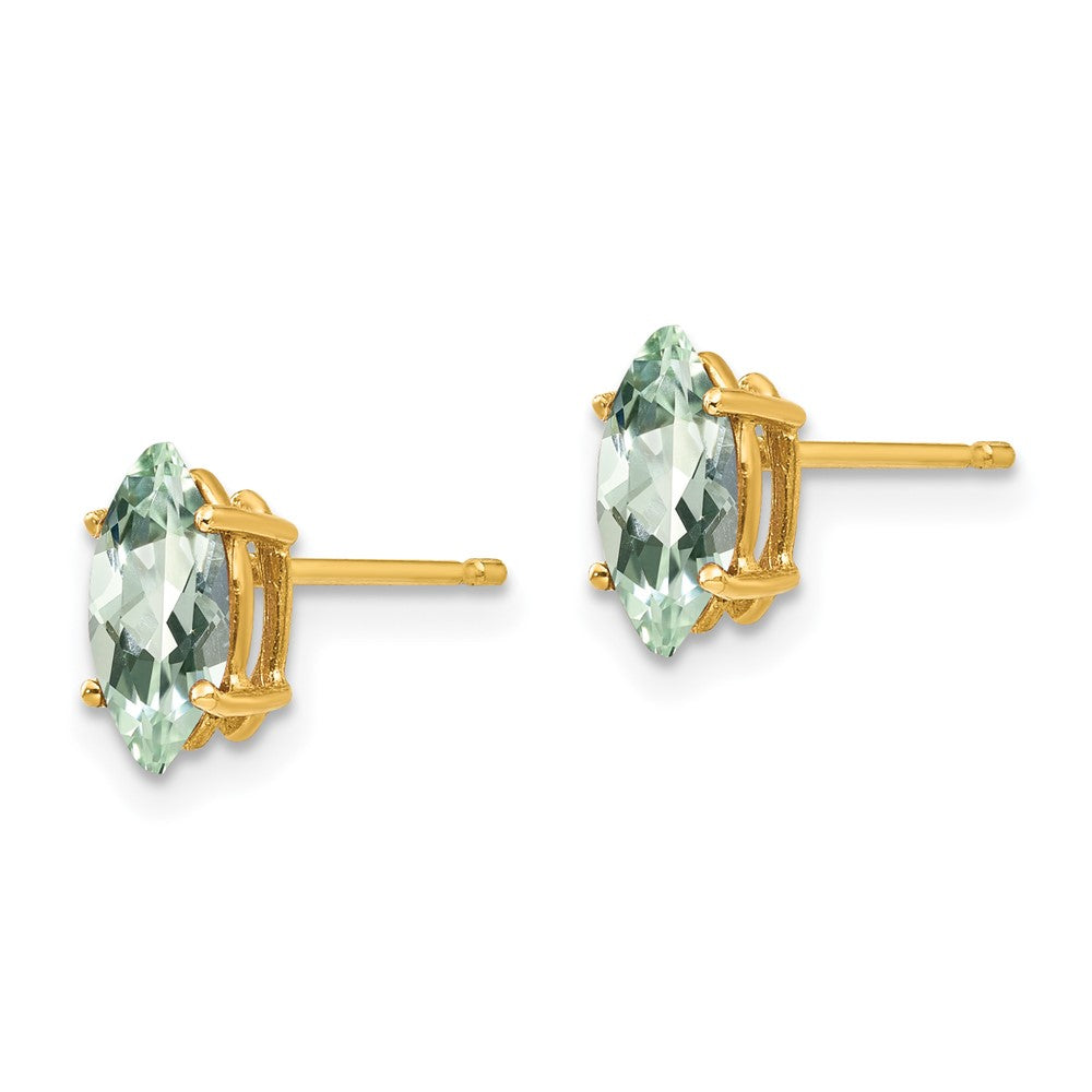 14k Yellow Gold 8x4 Marquise Green Quartz Earring