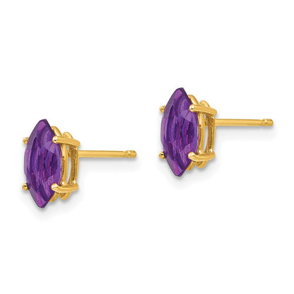 14k Yellow Gold 8x4mm Marquise Amethyst Earrings