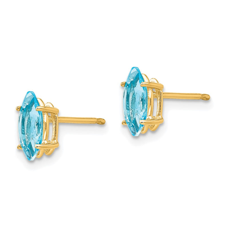 14k Yellow Gold Blue Topaz Marquise Stud Earring