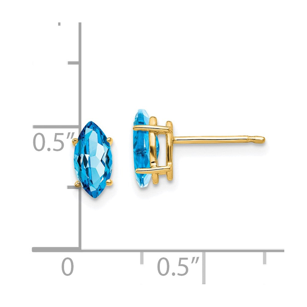 14k Yellow Gold Blue Topaz Marquise Stud Earring