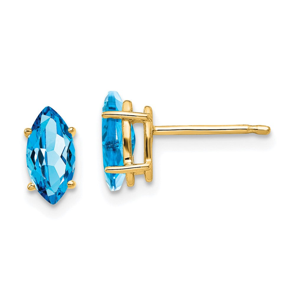 14k Yellow Gold Blue Topaz Marquise Stud Earring