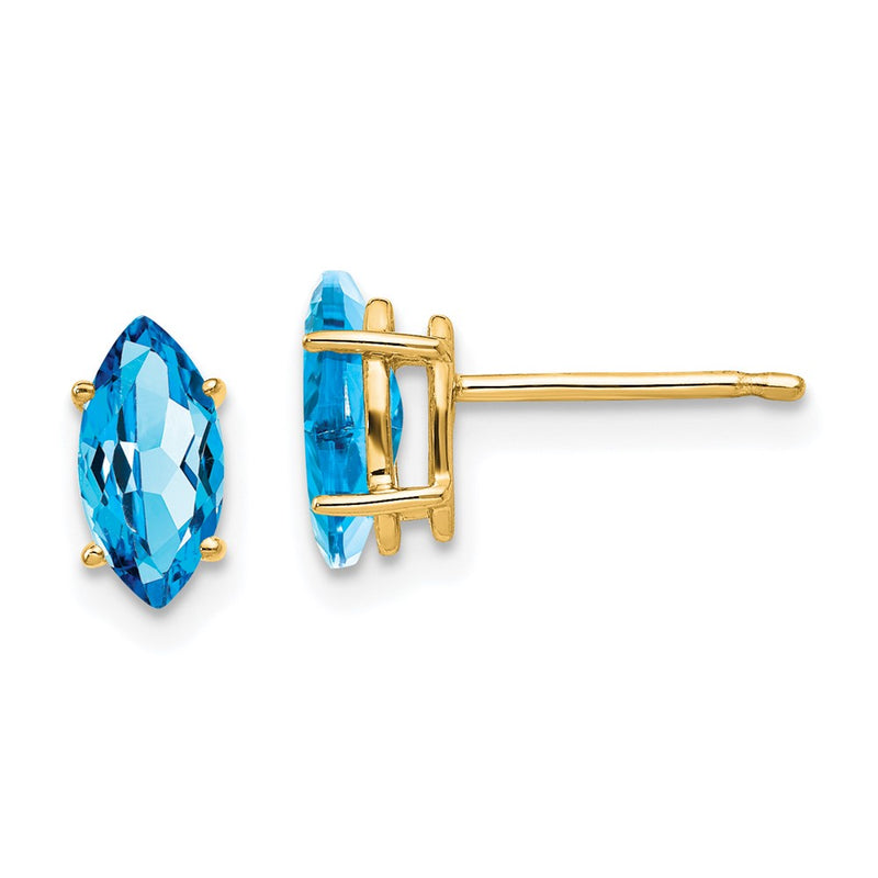 14k Yellow Gold Blue Topaz Marquise Stud Earring