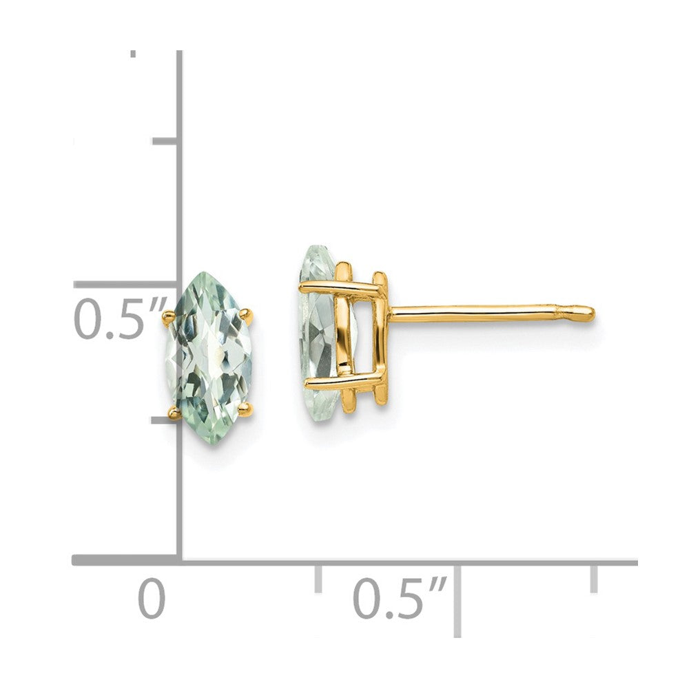 14k Yellow Gold 8x4 Marquise Checker-Cut Green Quartz Earring
