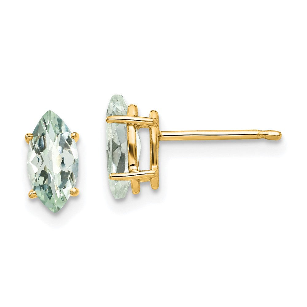 14k Yellow Gold 8x4 Marquise Checker-Cut Green Quartz Earring
