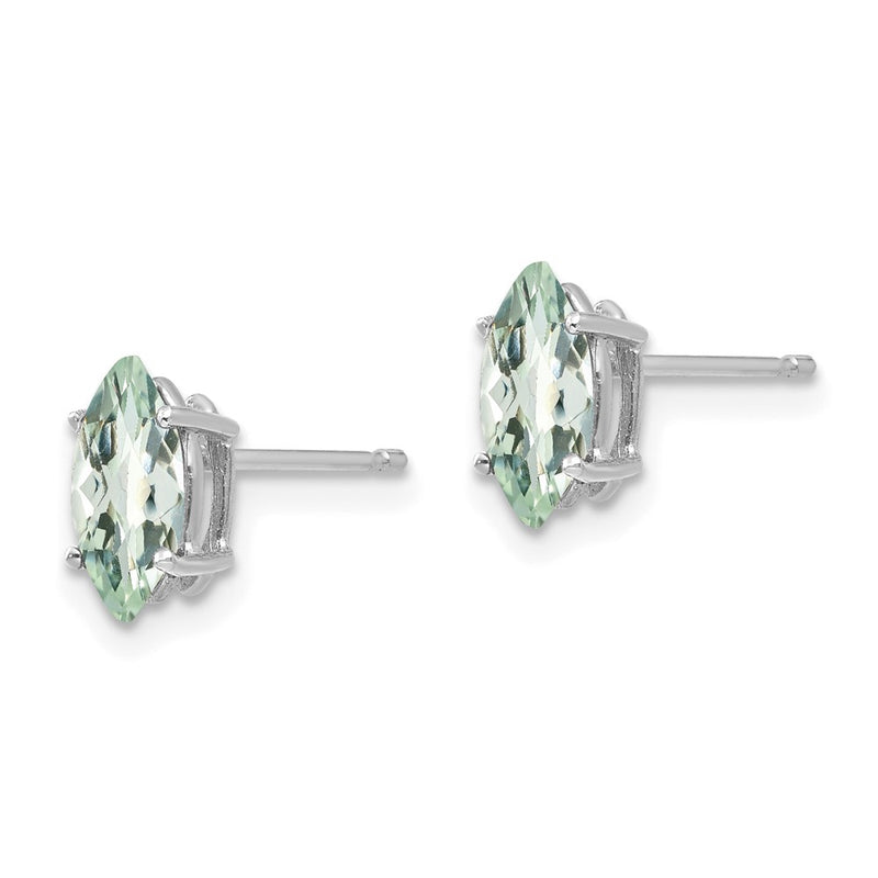 14k White Gold 8x4mm Marquise Checker-Cut Green Quartz Earring