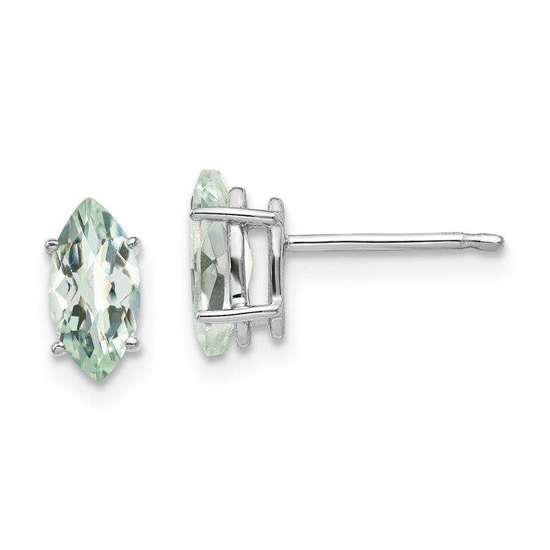 14k White Gold 8x4mm Marquise Checker-Cut Green Quartz Earring