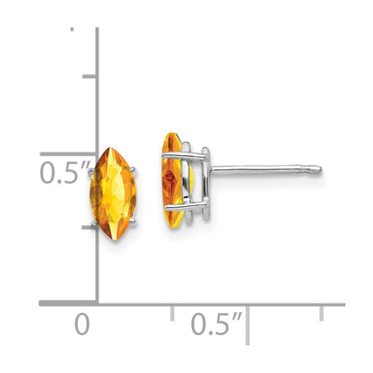 14k White Gold 8x4mm Citrine Marquise Stud Earring