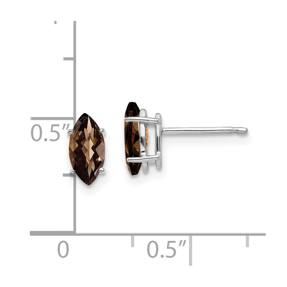 14k White Gold 8x4mm Marquise Checker-Cut Smok Yellow Gold Quartz Earring