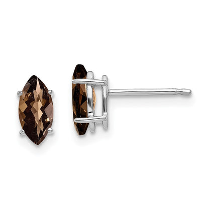 14k White Gold 8x4mm Marquise Checker-Cut Smok Yellow Gold Quartz Earring
