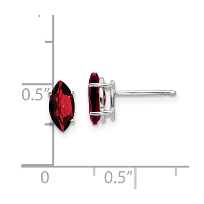 14k White Gold 8x4mm Garnet Marquise Stud Earring