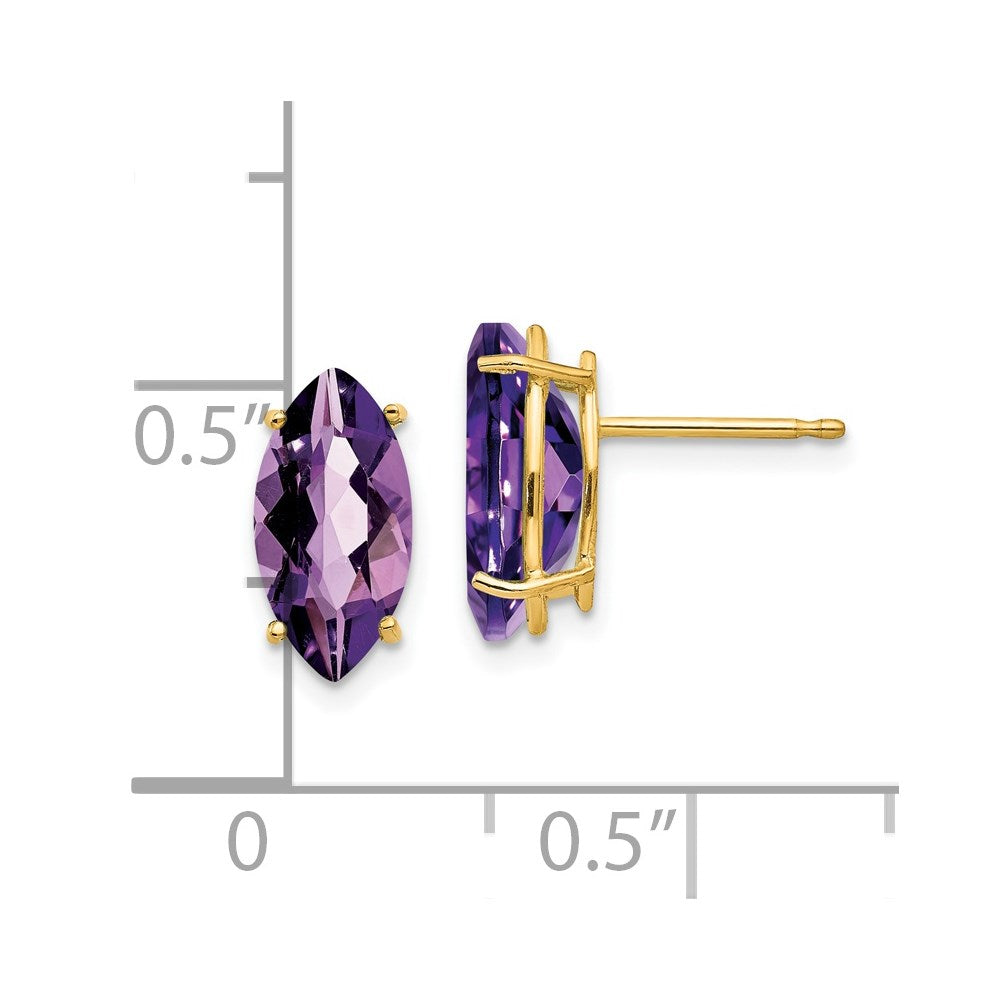 14k Yellow Gold 10x5mm Marquise Amethyst Earrings