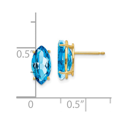 14k Yellow Gold Blue Topaz marquis stud Earrings
