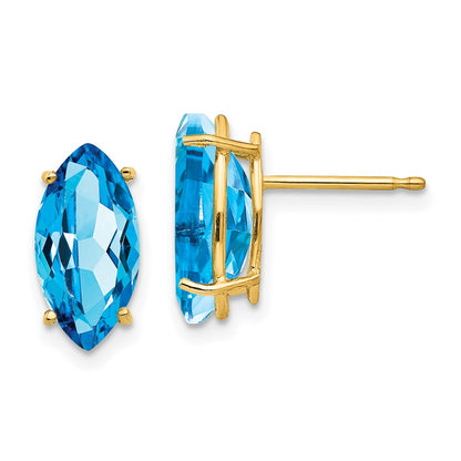 14k Yellow Gold Blue Topaz marquis stud Earrings
