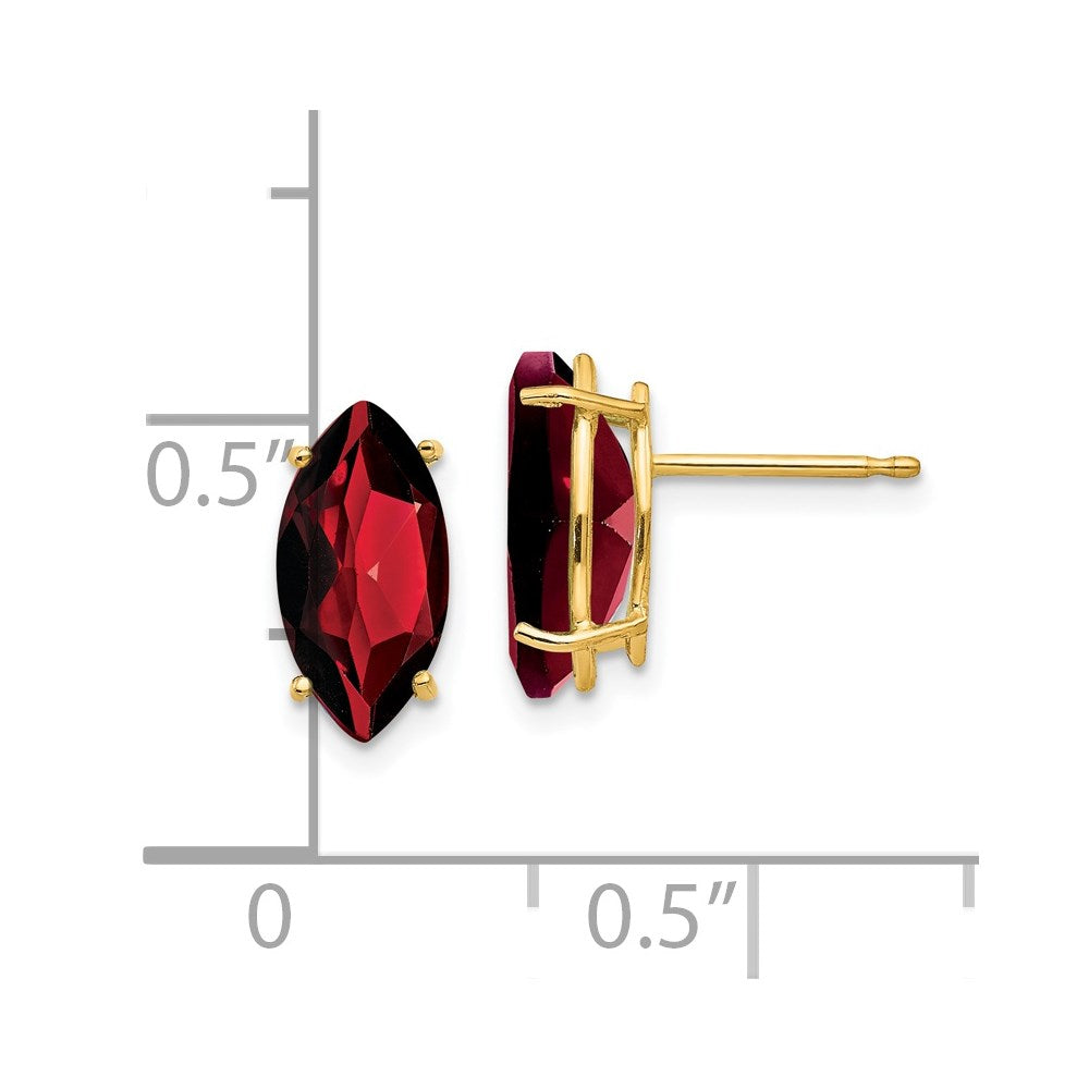 14k Yellow Gold Garnet Marquise Stud Earring