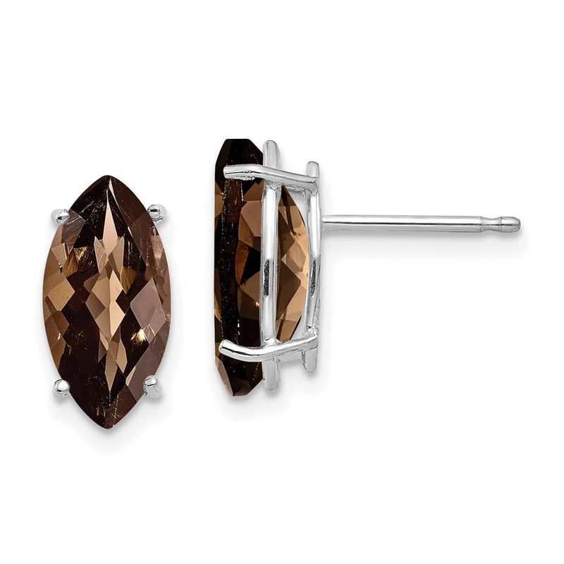 14k White Gold 10x8mm Marquise Checker-Cut Smok Yellow Gold Quartz Earring
