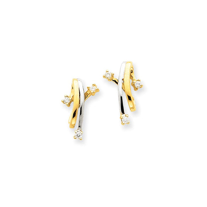 14k Yellow Gold & Rhodium Real Diamond Earrings