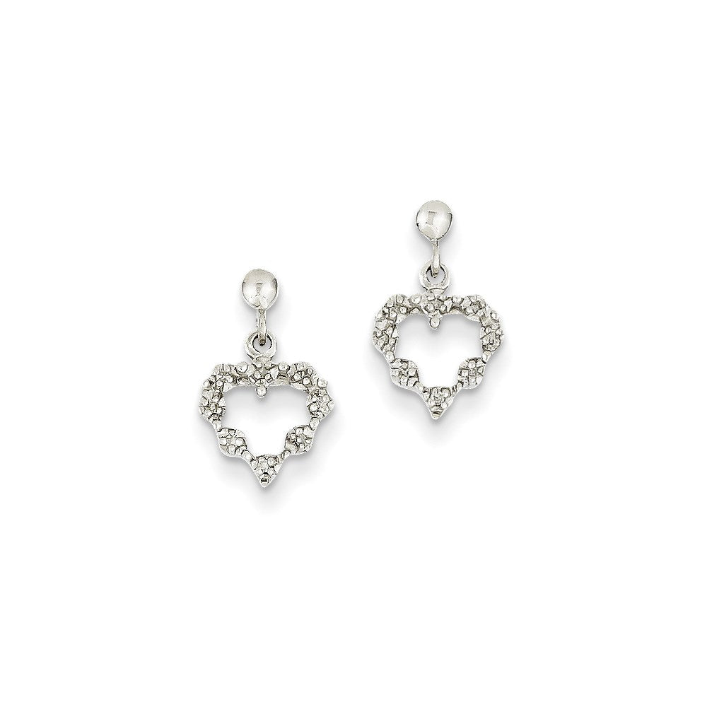 14k White Gold Real Diamond Heart Earrings