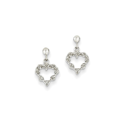 14k White Gold Real Diamond Heart Earrings