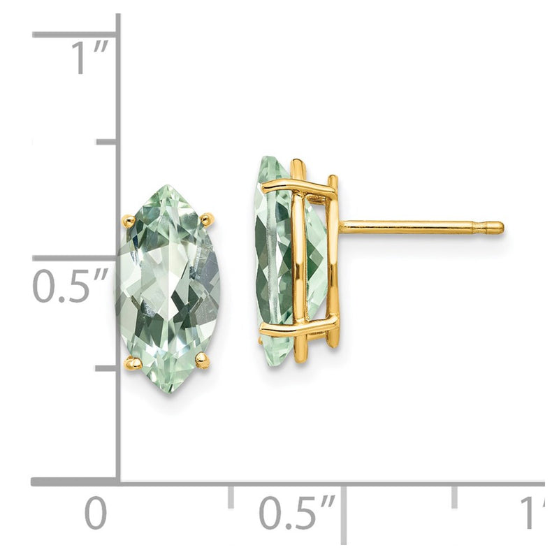 14k Yellow Gold 12x6 Marquise Green Quartz Earring