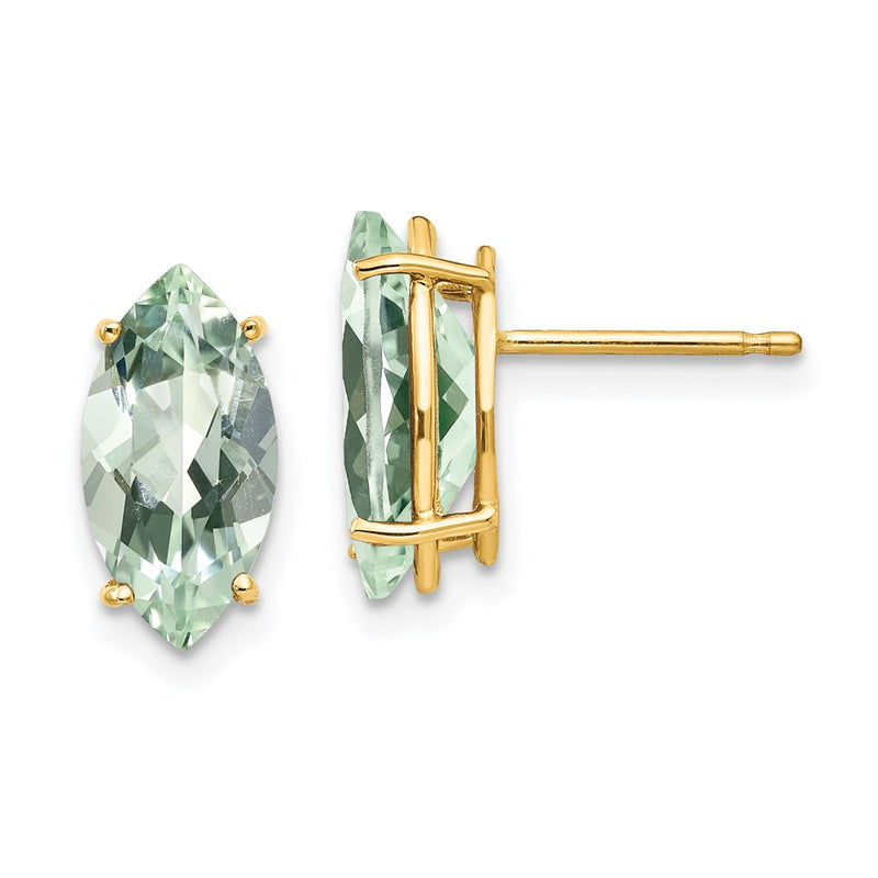14k Yellow Gold 12x6 Marquise Green Quartz Earring