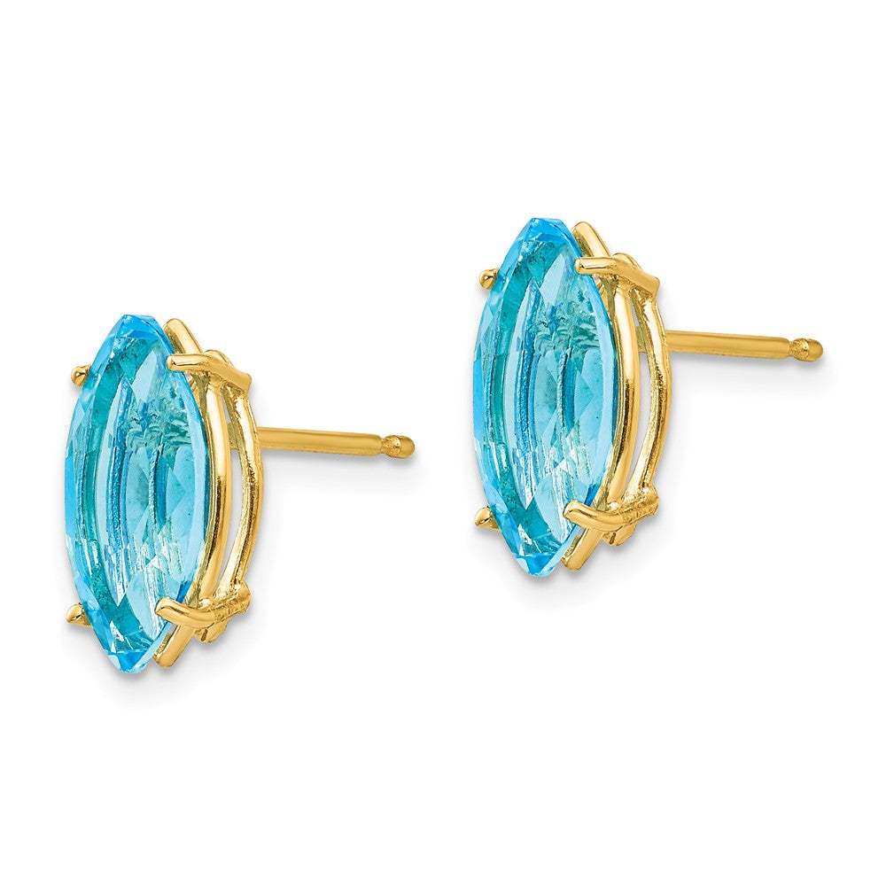 14k Yellow Gold 12x6mm Marquise Blue Topaz Earrings